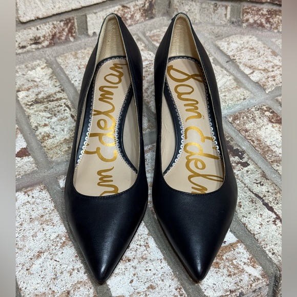 Sam Edelman Dori Black Nappa Leather Kitten Heel Pointed Toe Slip On Pumps - Picture 4 of 9